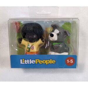 New Fisher-Price Little People 2-Pack African American Girl Gray Dog Figure Set